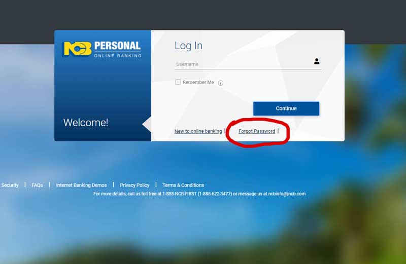 NCB forget password