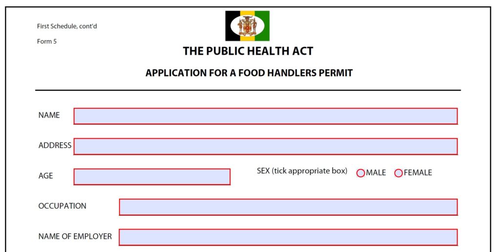 Download Application Form Food Handlers Jamaica