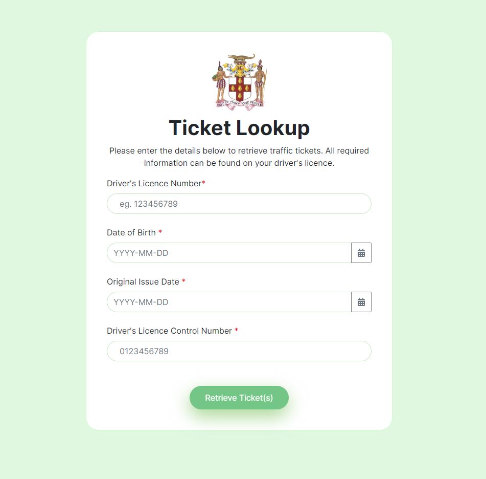 Ticket Lookup check for outstanding traffic tickets online in Jamaica