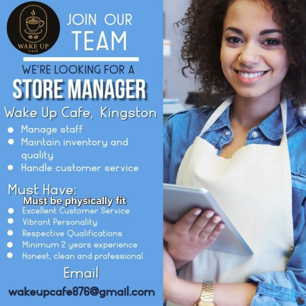Job advertisement: Store Manager Wanted – Wake Up Café Kingston