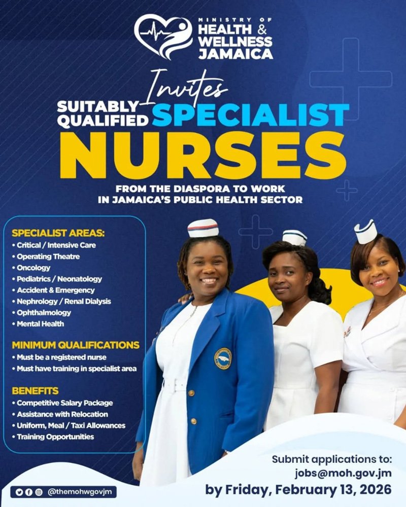 Jamaica Ministry of Health Seeks Qualified Specialist Nurses