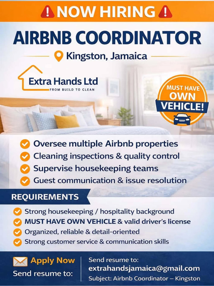 Now Hiring Airbnb Coordinator – Kingston, Jamaica