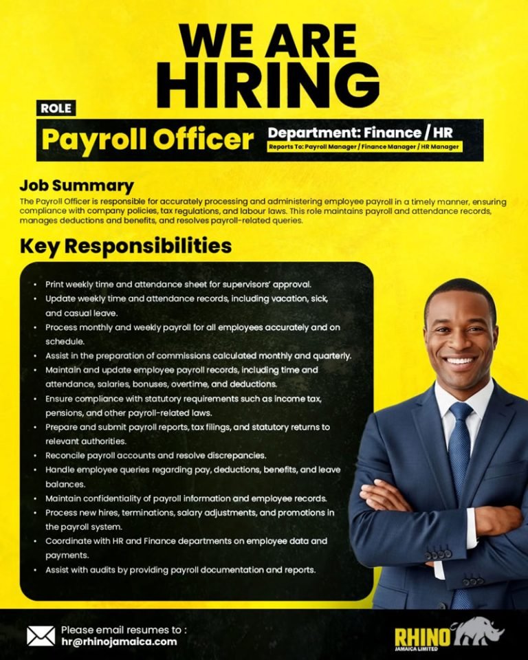 Career Opportunity Payroll Officer Rhino Jamaica Limited