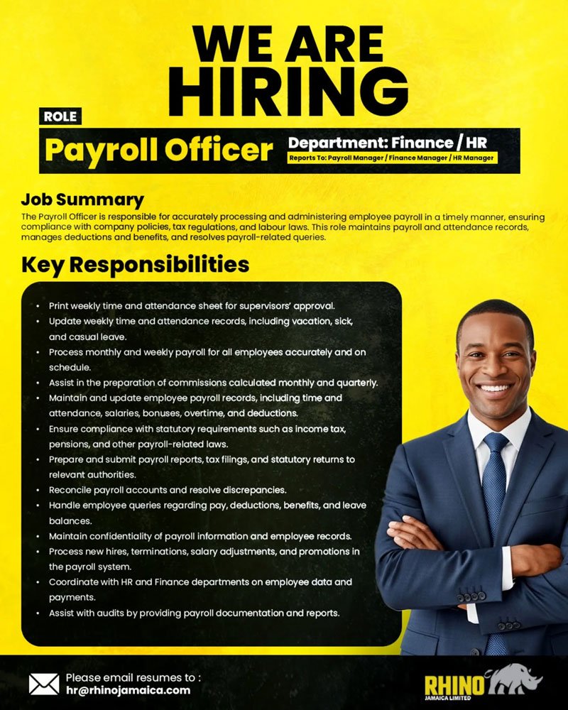 Career Opportunity Payroll Officer Rhino Jamaica Limited