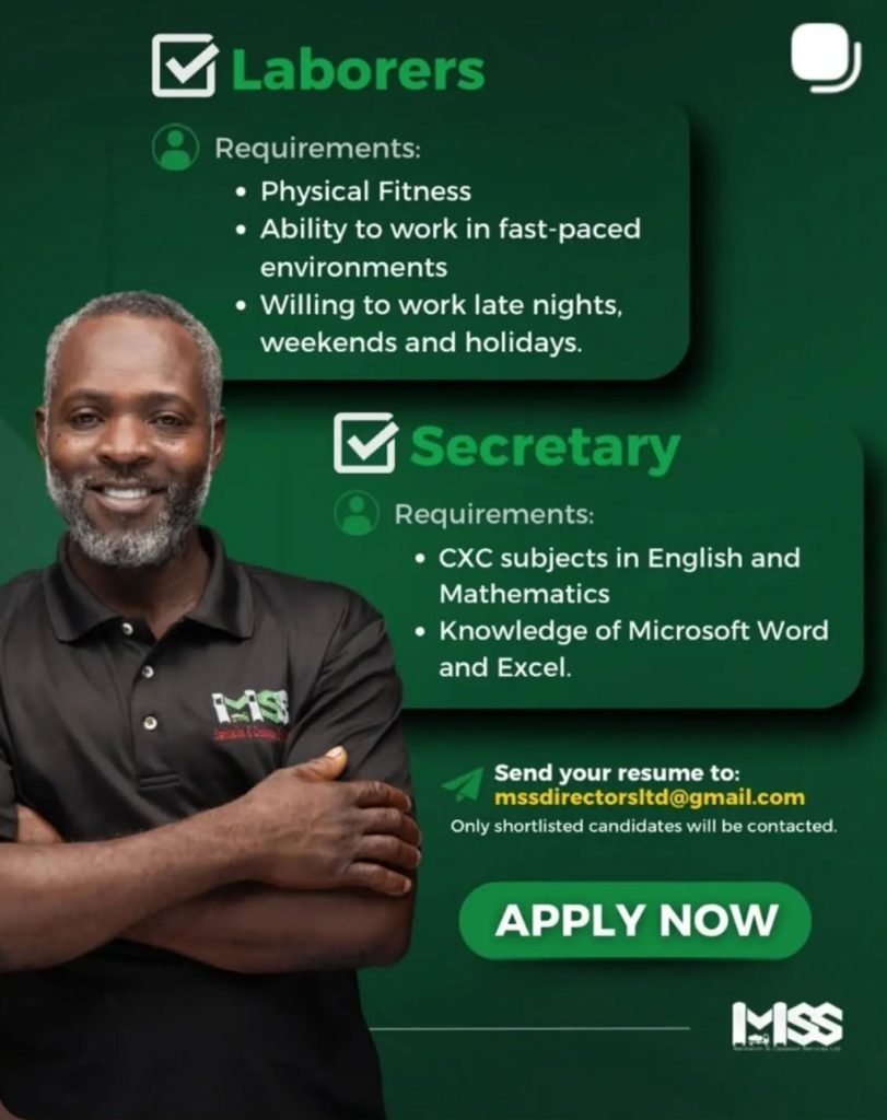 Now Hiring Laborers & Secretary – Apply Today