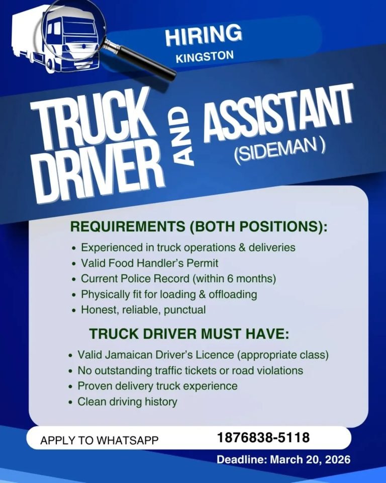 Truck Driver & Assistant (Sideman) Jobs in Kingston – Apply via WhatsApp