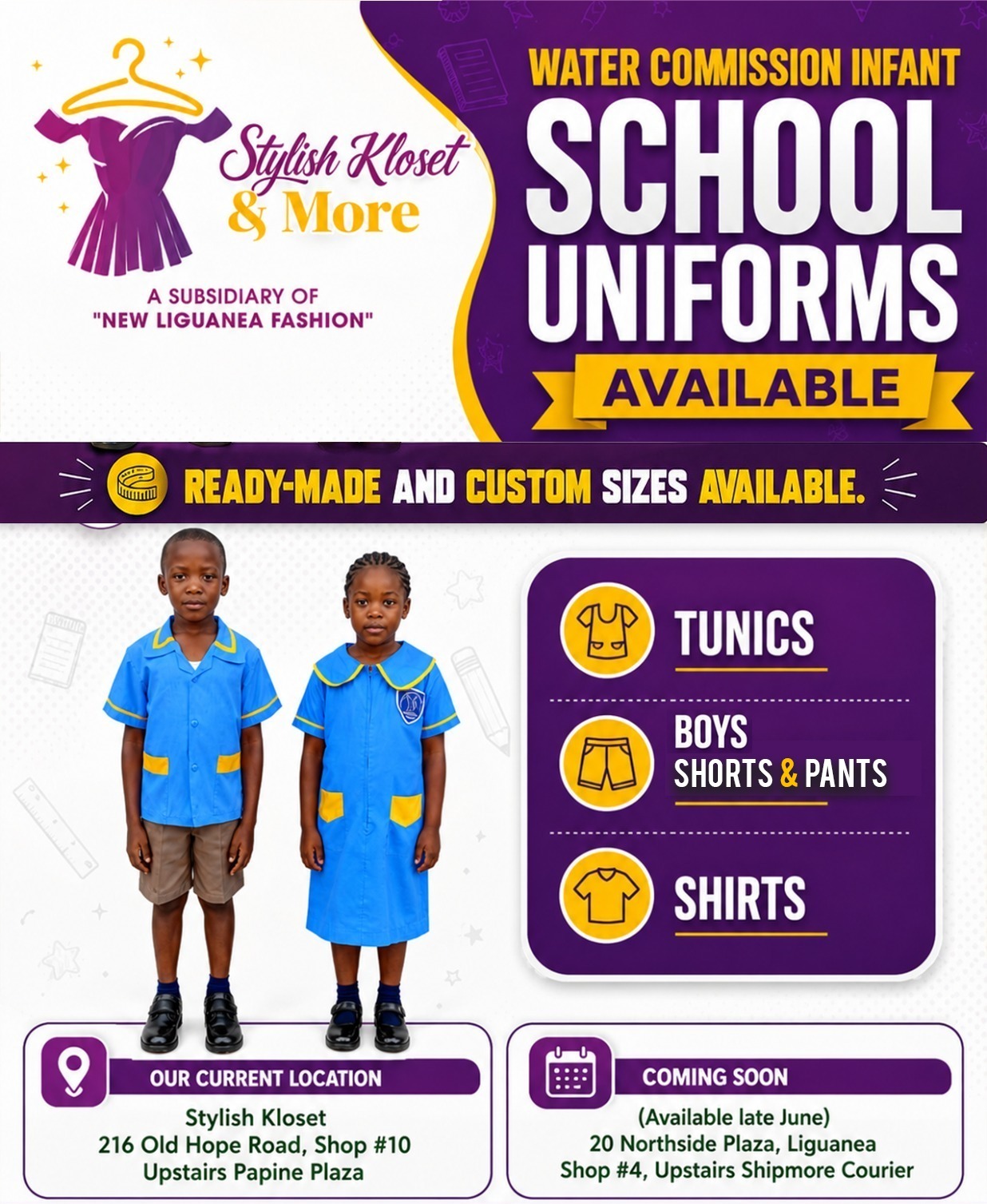 Get your Water Commission Infant School uniforms from Stylish Kloset. Ready-made and custom sizes are available for boys and girls.
