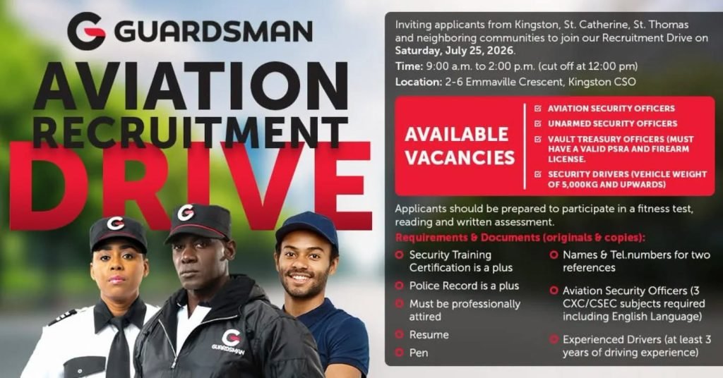 Job advertisement: Guardsman Aviation Recruitment Drive in Kingston