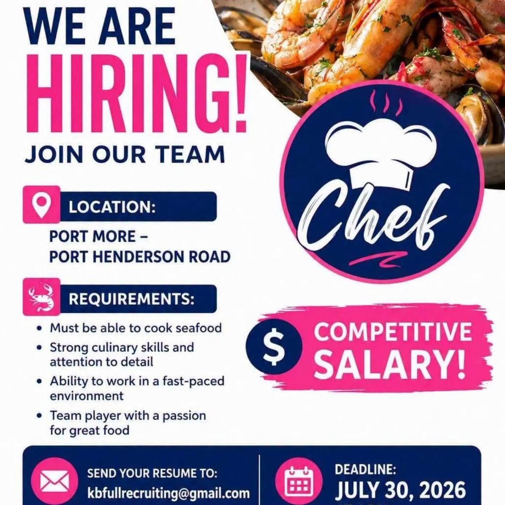 Job advertisement: Chef Job Available in Portmore