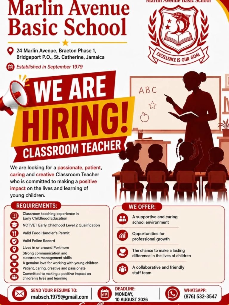 Job advertisement: Classroom Teacher Vacancy at Marlin Avenue Basic School