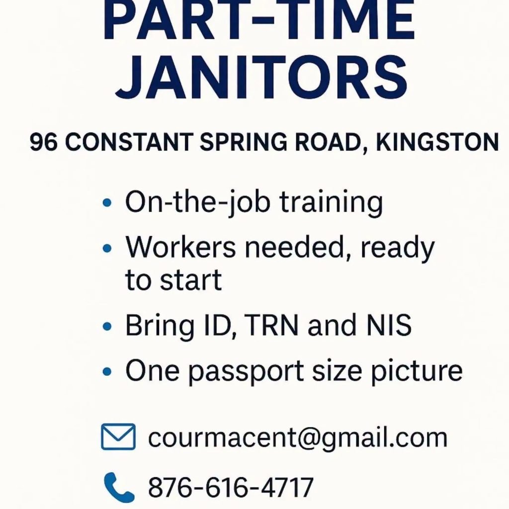 Job advertisement: Part-Time Janitors Needed in Kingston