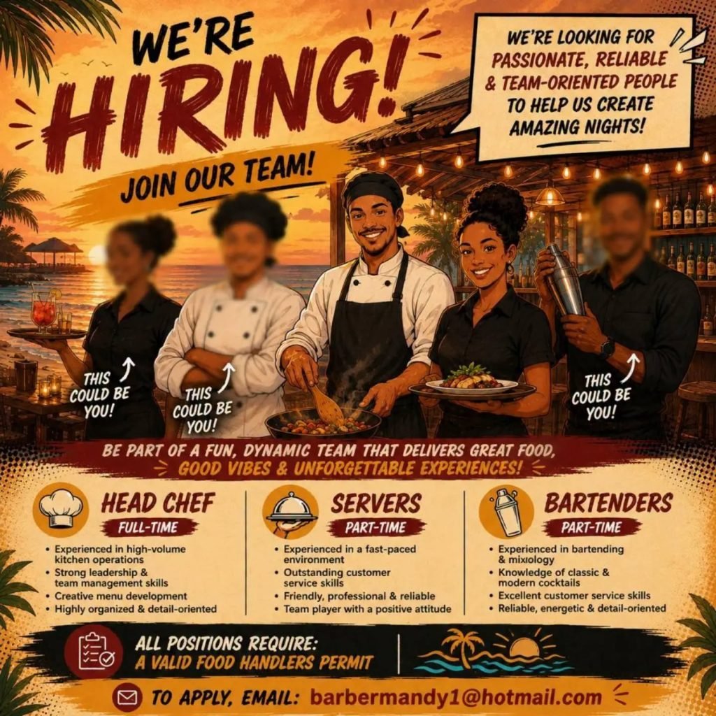 Job advertisement: Restaurant Jobs Available – Head Chef, Servers & Bartenders