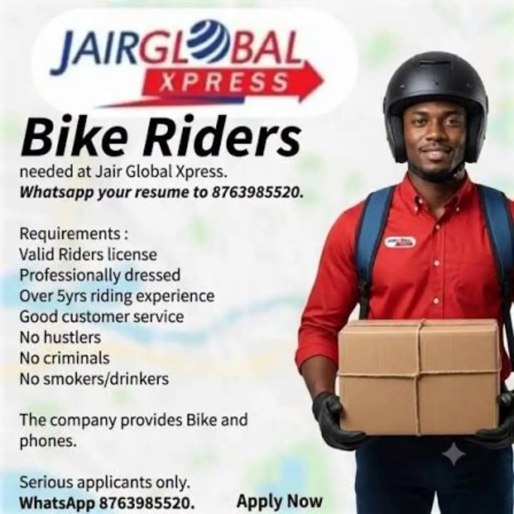 Job advertisement: Bike Rider Vacancy – Jair Global Xpress
