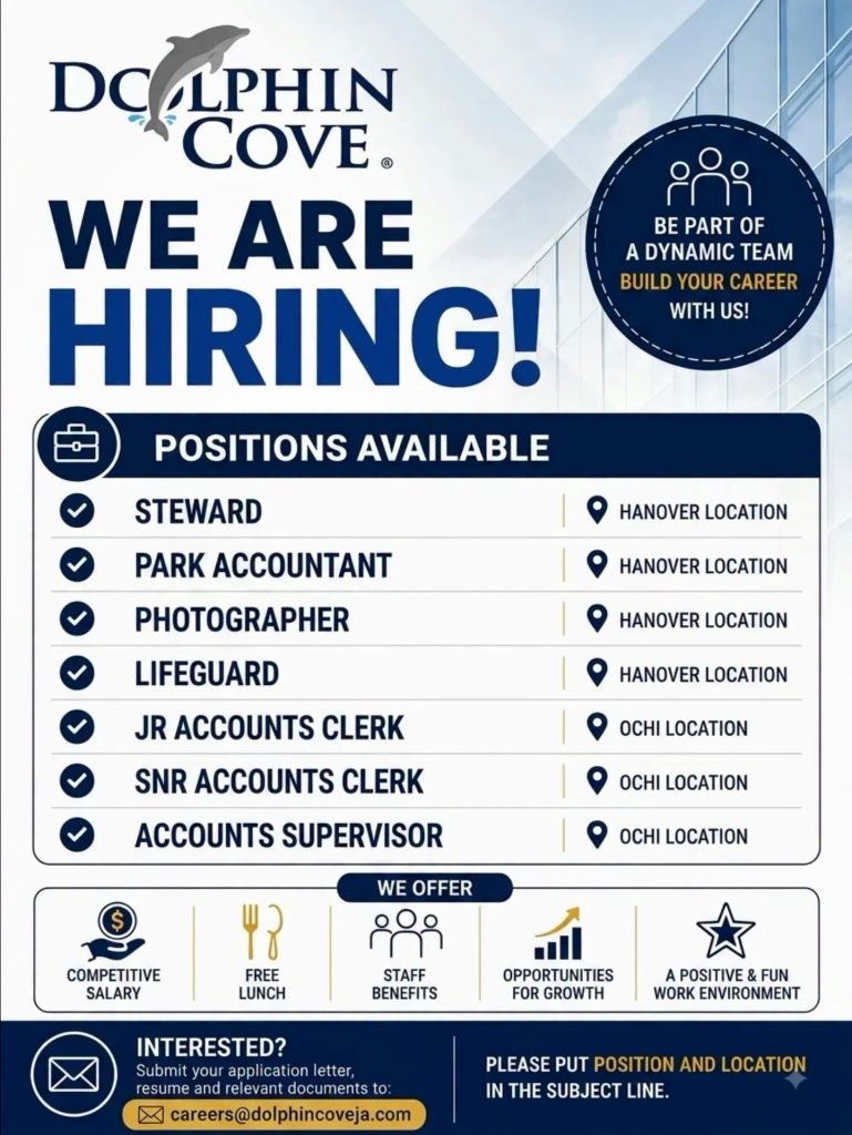 Job advertisement: Dolphin Cove Hiring – Multiple Vacancies in Hanover & Ocho Rios