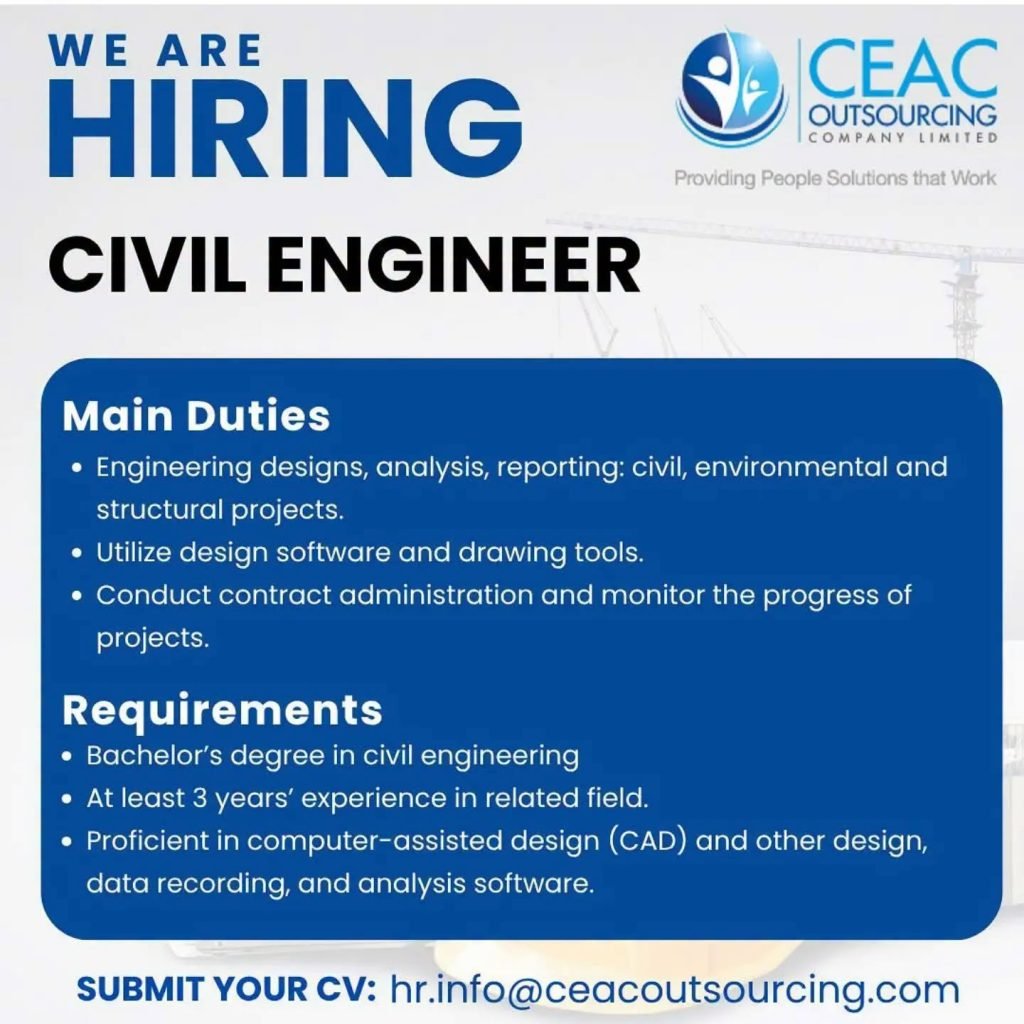 Job advertisement: CEAC Outsourcing Hiring Civil Engineer in Jamaica