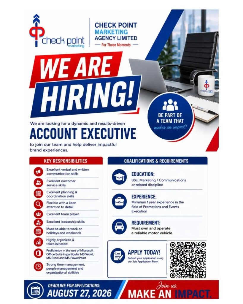 Job advertisement: Account Executive Job in Jamaica – Check Point Marketing Agency