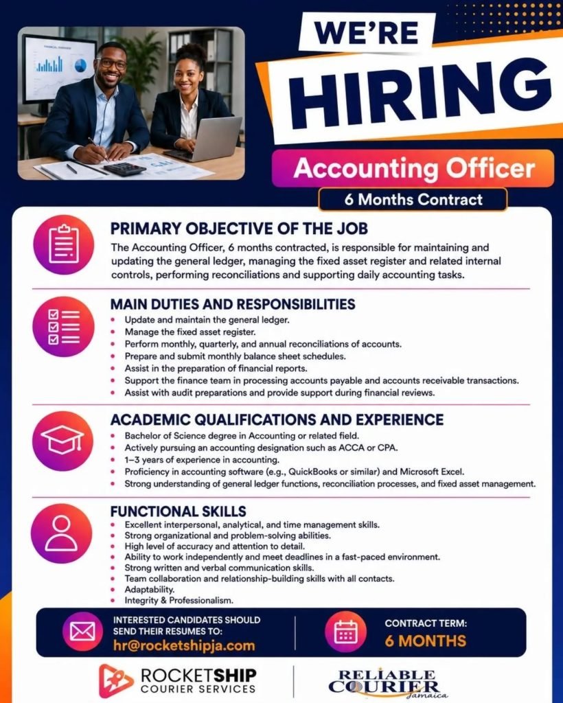Job advertisement: Accounting Officer Job in Jamaica – 6-Month Contract