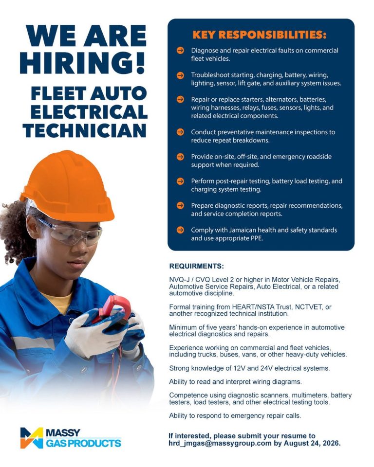 Massy Gas Products Hiring Fleet Auto Electrical Technician