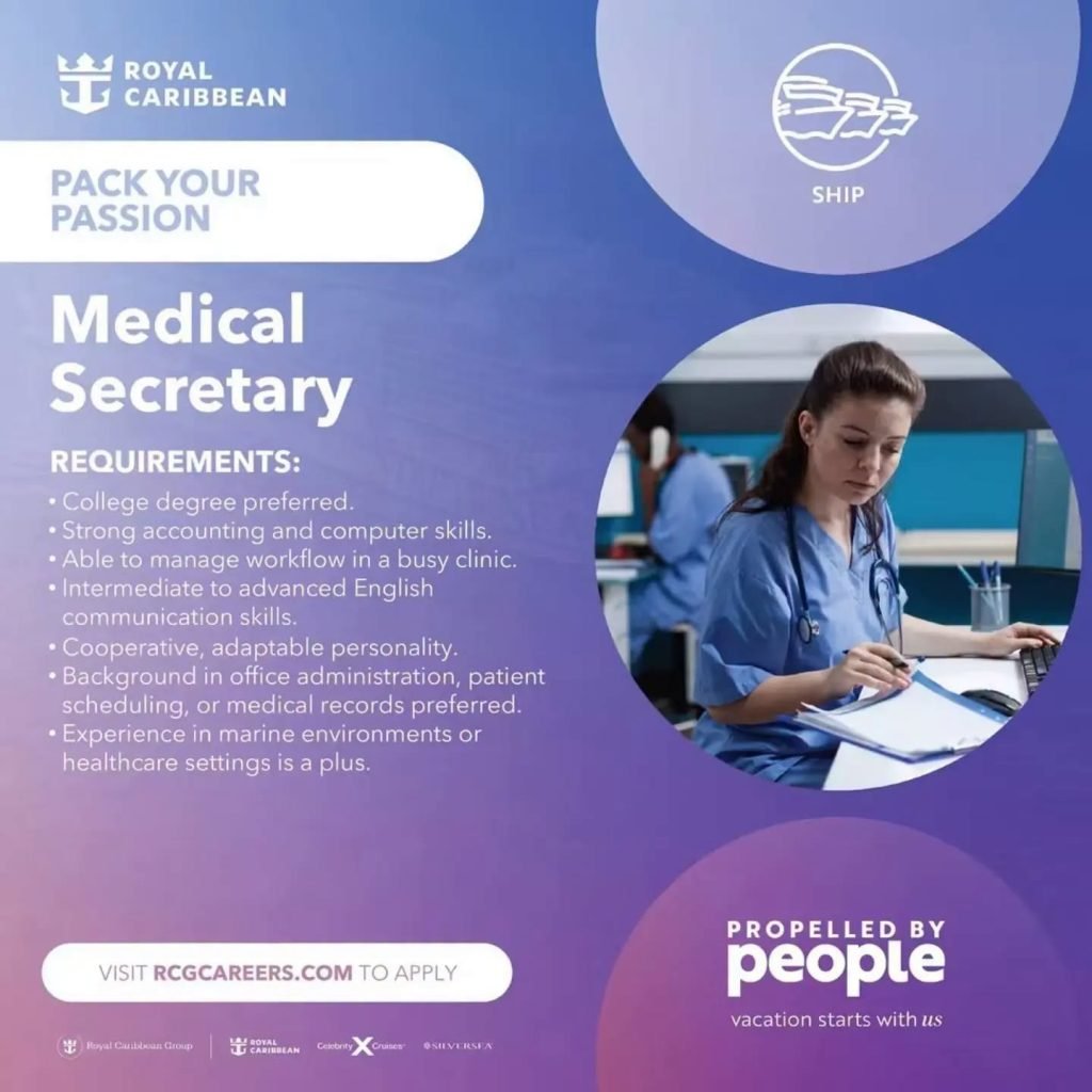Job advertisement: Medical Secretary Job with Royal Caribbean