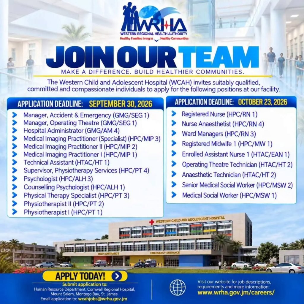 Job advertisement: Western Child & Adolescent Hospital Hiring – Multiple Healthcare Vacancies
