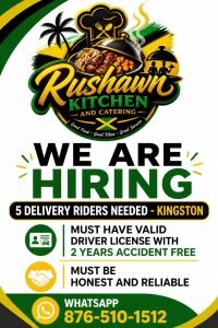 Job advertisement: Delivery Rider Jobs in Kingston – Rushawn Kitchen & Catering