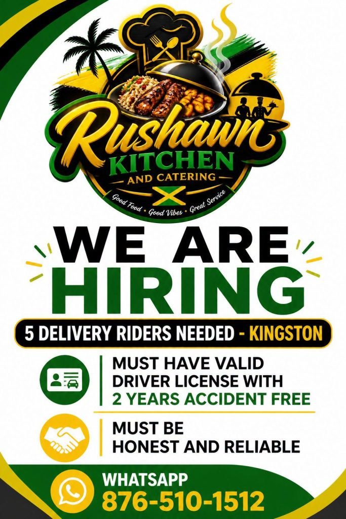 Job advertisement: Delivery Rider Jobs in Kingston – Rushawn Kitchen & Catering