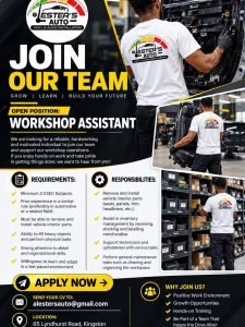 Job advertisement: Workshop Assistant Vacancy at Alester’s Auto – Kingston, Jamaica