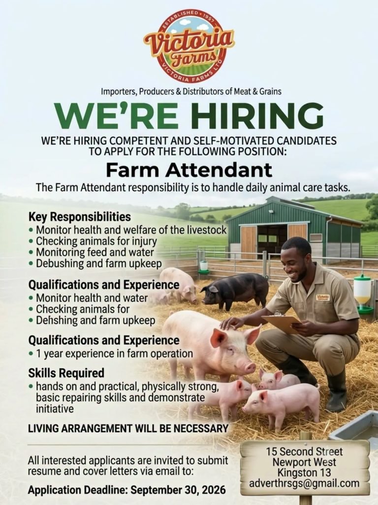 Job advertisement: Farm Attendant Vacancy – Victoria Farms Ltd