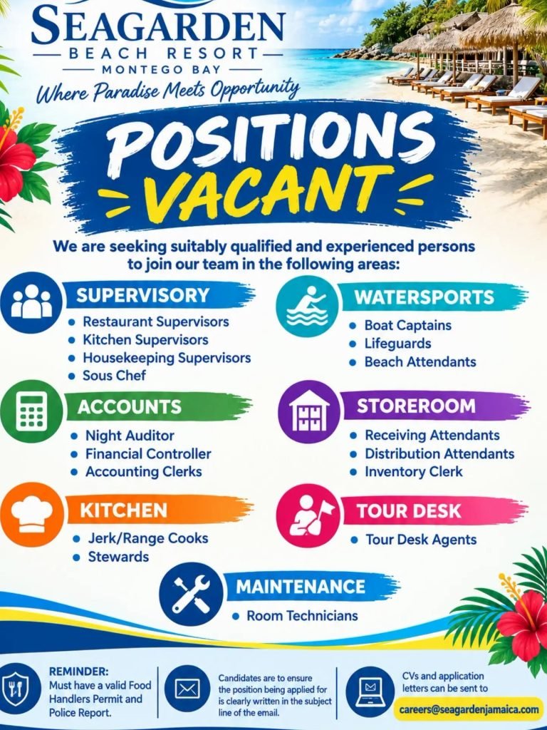 Job advertisement: Hotel Jobs in Montego Bay, Jamaica – SeaGarden Beach Resort Hiring