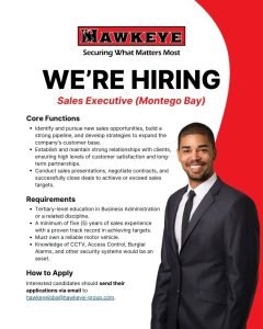 Job advertisement: Sales Executive Vacancy in Montego Bay – Hawkeye