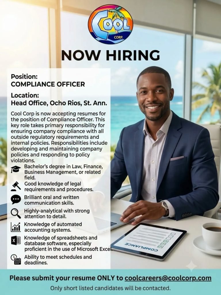 Job advertisement: Compliance Officer Job Vacancy in Ocho Rios, St. Ann – Cool Corp