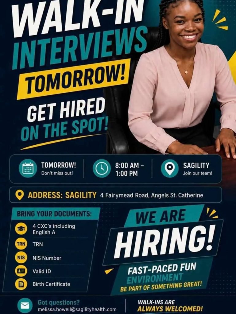 Job advertisement: Sagility Walk-In Interviews in St. Catherine, Jamaica