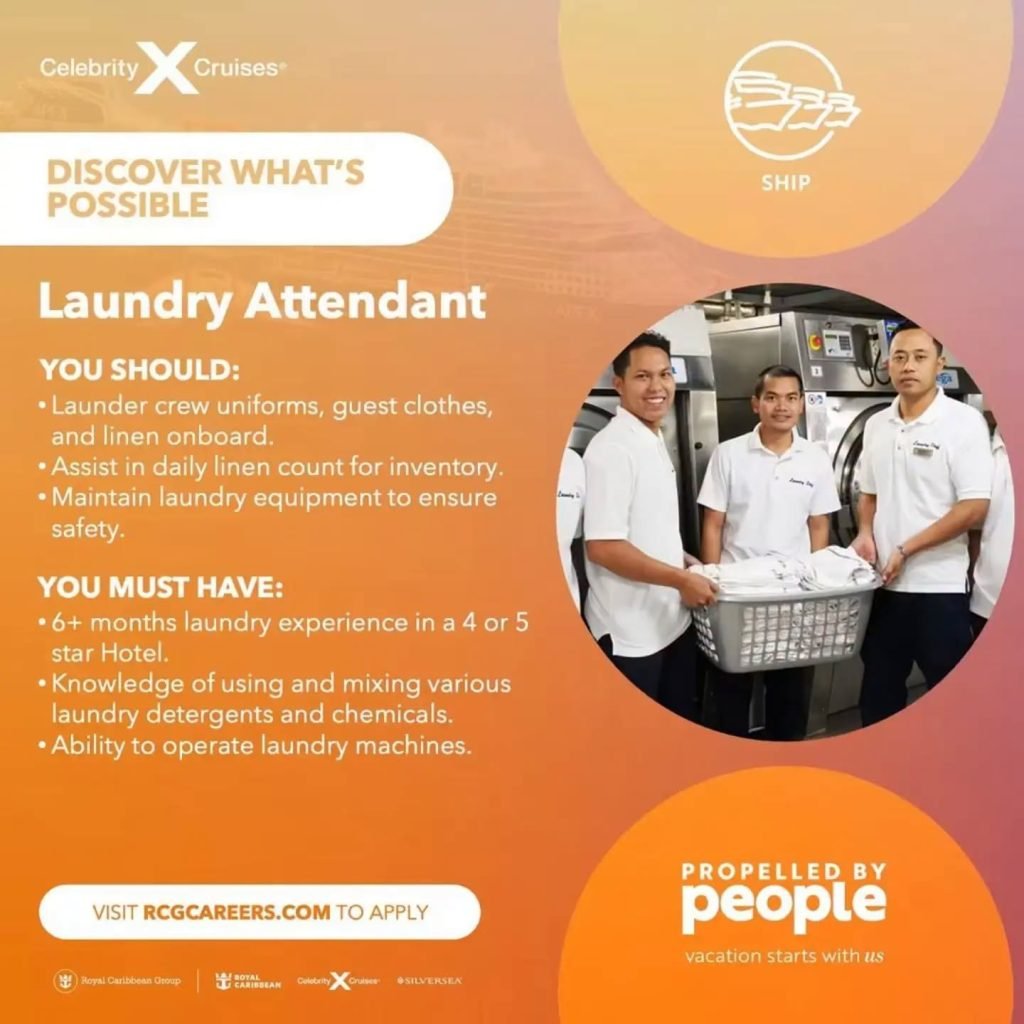 Job advertisement: Laundry Attendant Job with Celebrity Cruises – Apply Online