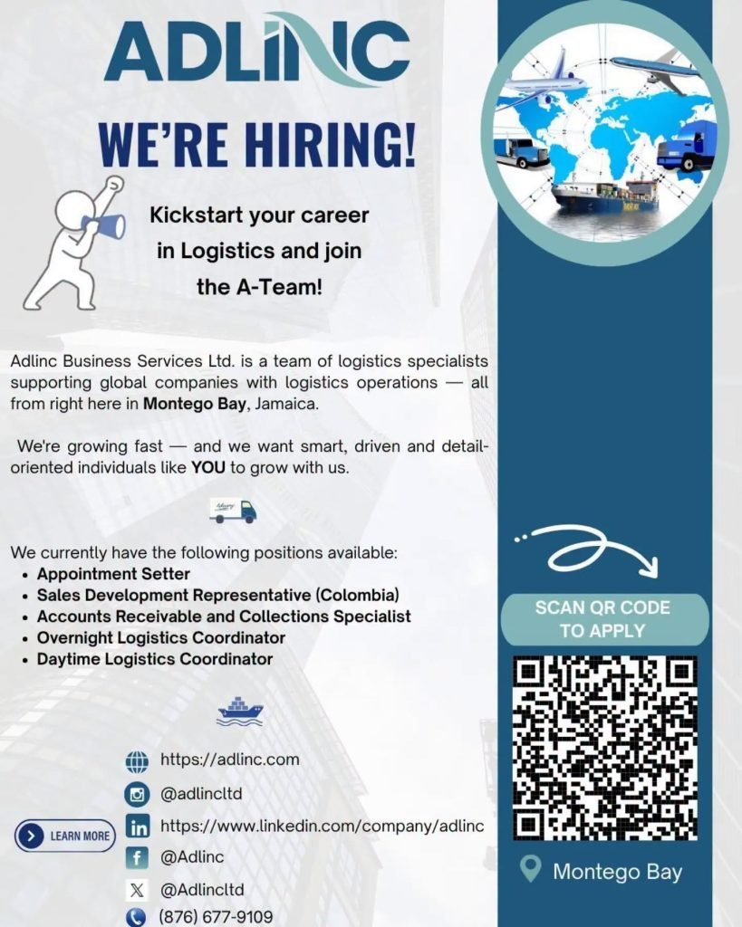 Job advertisement: Adlinc Jobs in Montego Bay, Jamaica – Logistics & Sales Vacancies