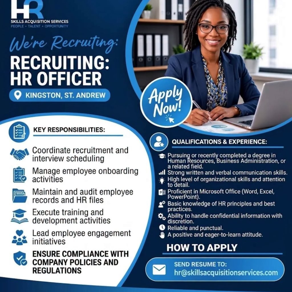 Job advertisement: HR Officer Job Vacancy – Kingston, St. Andrew