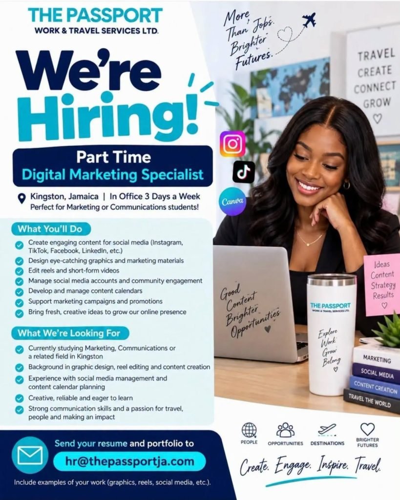 Job advertisement: Part-Time Digital Marketing Specialist Job – Kingston, Jamaica