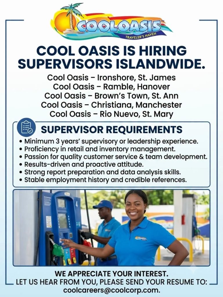 Job advertisement: Cool Oasis Hiring Supervisors Islandwide – Apply Now