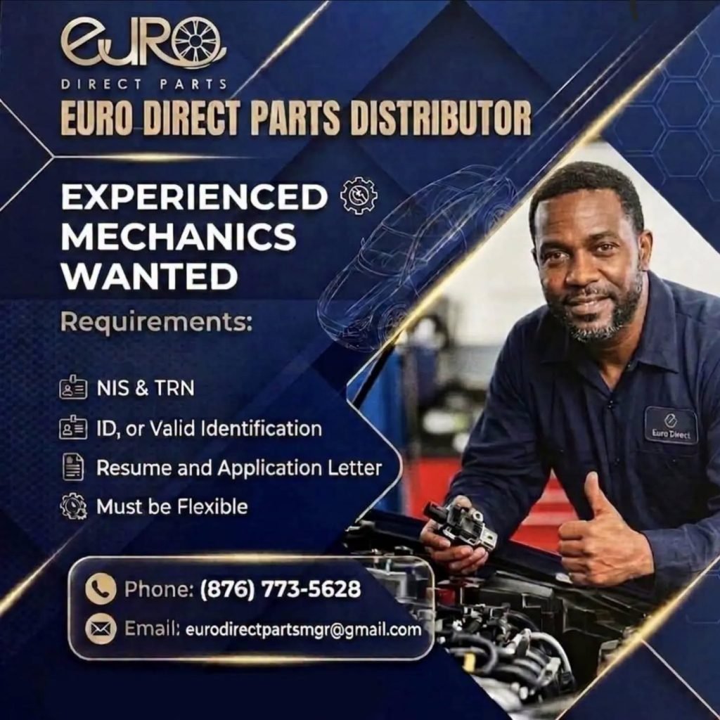 Job advertisement: Experienced Mechanics Wanted – Euro Direct Parts Jamaica