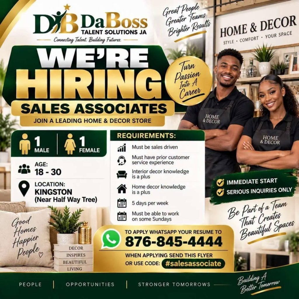 Job advertisement: Sales Associates – Kingston, Jamaica