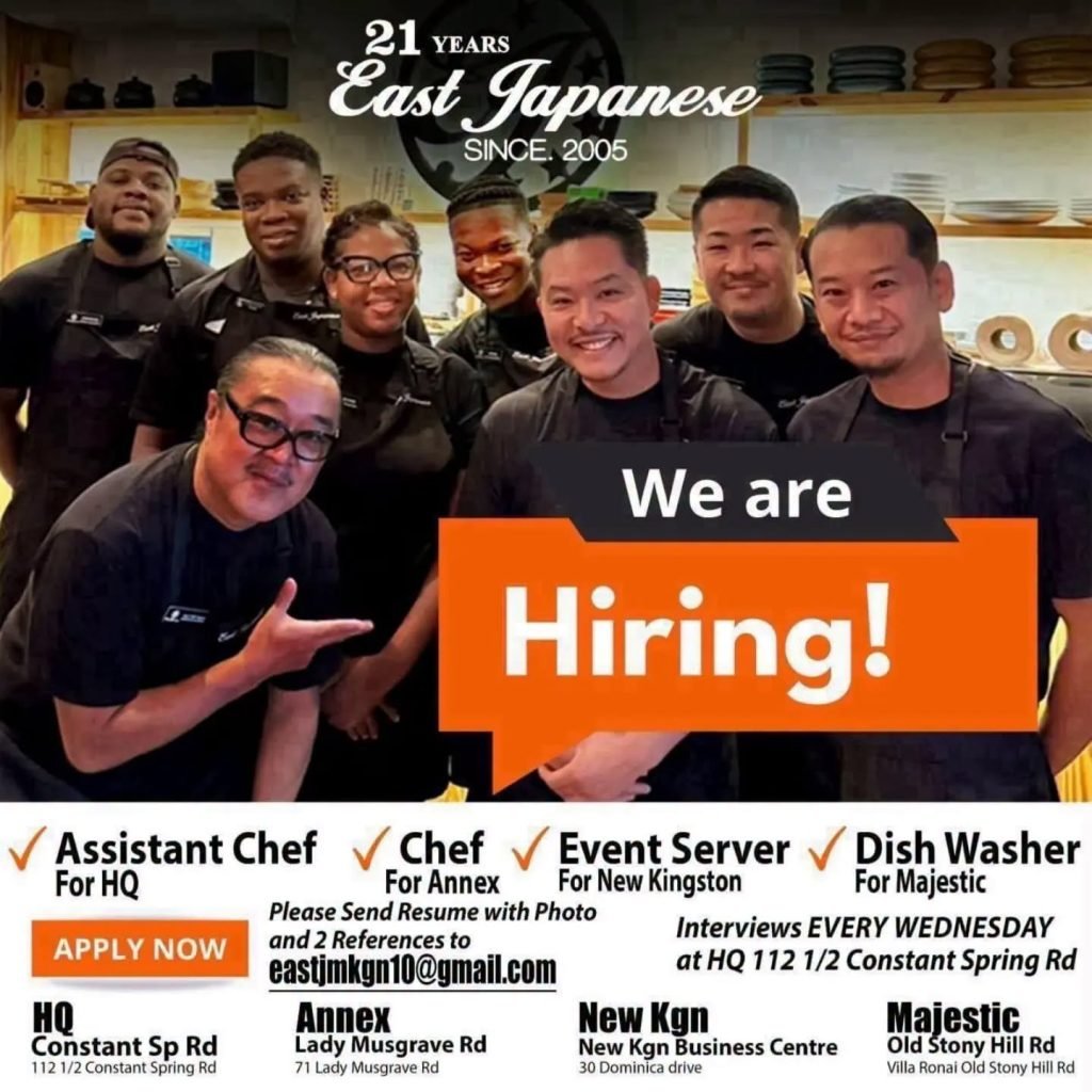 Job advertisement: East Japanese Restaurant Hiring Chefs, Event Servers & Dishwashers