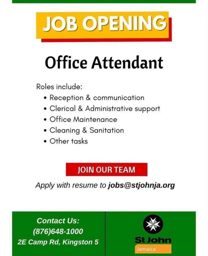 Job advertisement: Office Attendant Job Vacancy in Kingston, Jamaica