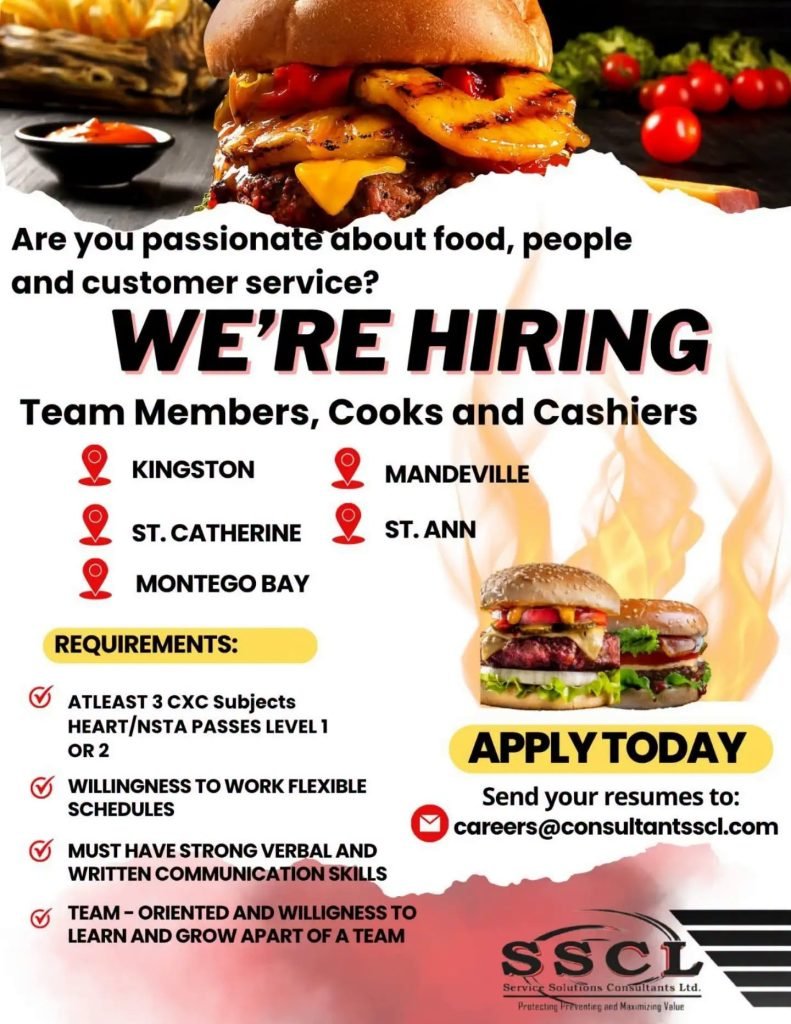 Job advertisement: Team Members, Cooks & Cashiers Job Vacancies Across Jamaica