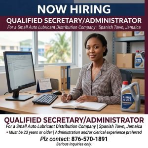 Job advertisement: Secretary / Administrator Job Vacancy in Spanish Town