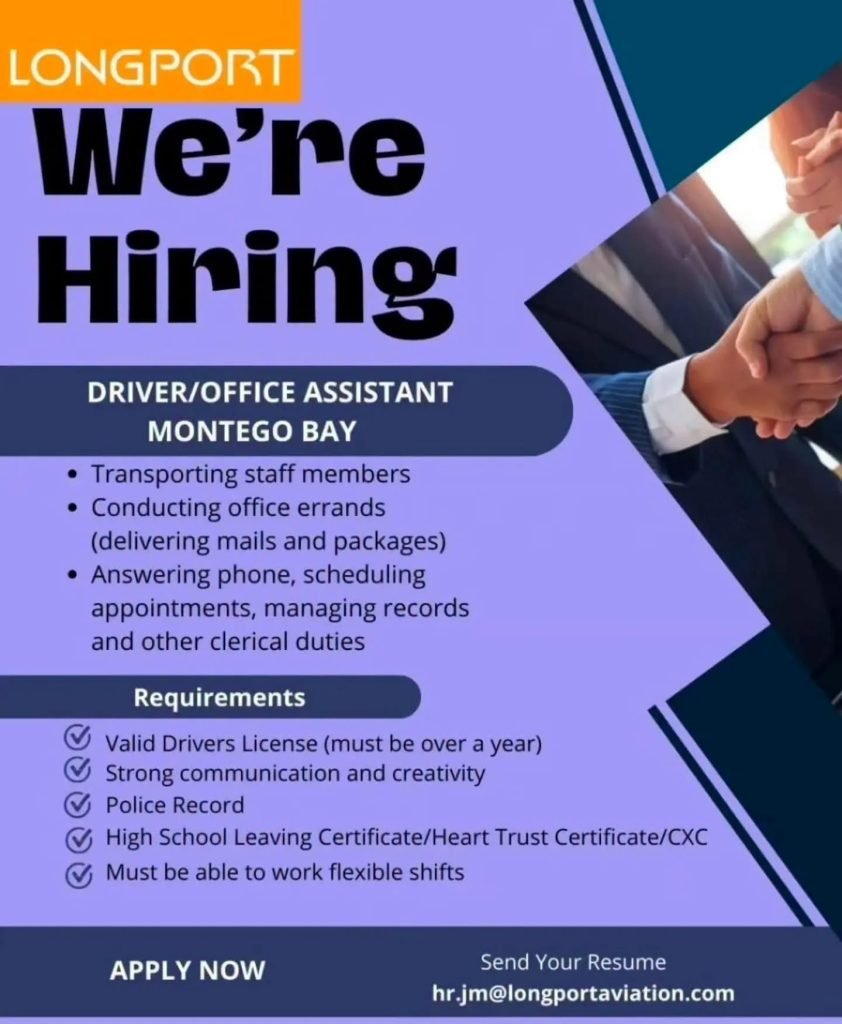 Job advertisement: Driver / Office Assistant Job Vacancy in Montego Bay