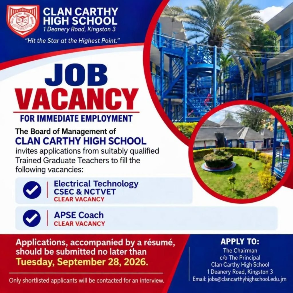 Job advertisement: Clan Carthy High School Hiring Electrical Technology Teacher & APSE Coach
