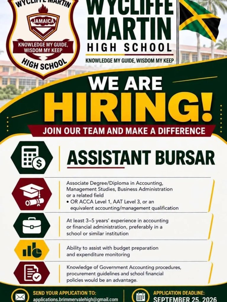 Job advertisement: Assistant Bursar Job Vacancy – Wycliffe Martin High School