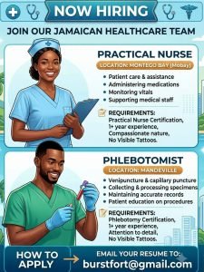 Job advertisement: Practical Nurse & Phlebotomist Jobs in Jamaica