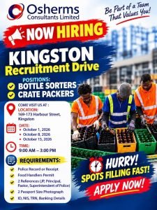 Job advertisement: Bottle Sorters & Crate Packers Jobs in Kingston – Osherms Consultants