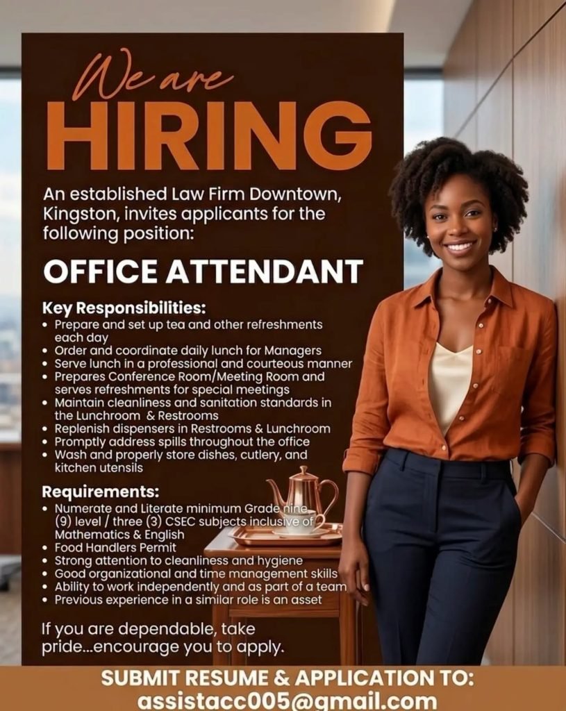 Job advertisement: Office Attendant Needed – Downtown Kingston Law Firm