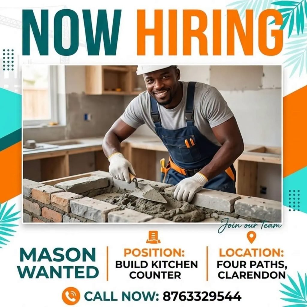 Job advertisement: Mason Wanted in Four Paths, Clarendon – Apply No